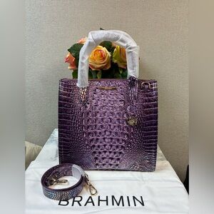 Brahmin Passion Purple Melbourne Iridescent Large Caroline Satchel Rare Color 🔥